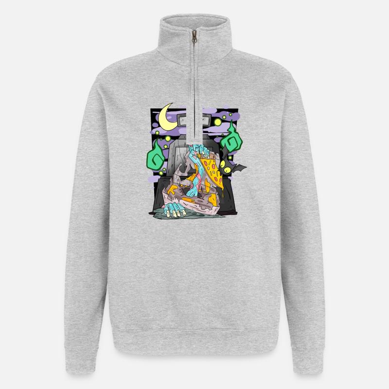 Zombie Grabstein Pizza lustig - Quarter-Zip-Sweatshirt - Grau meliert