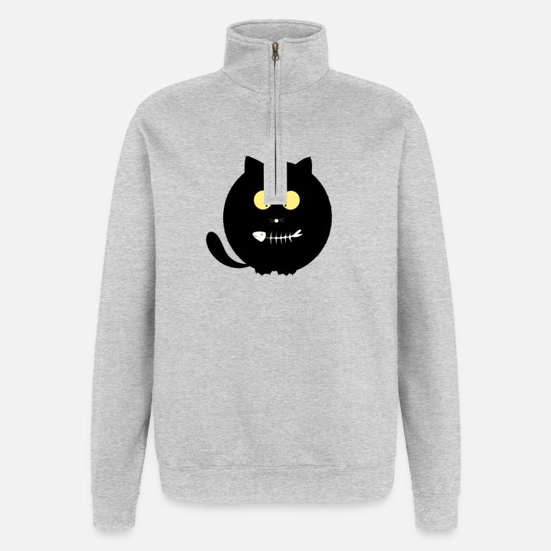 Poisson Bouche Chat - Sweat à zip 1/4 - gris chiné