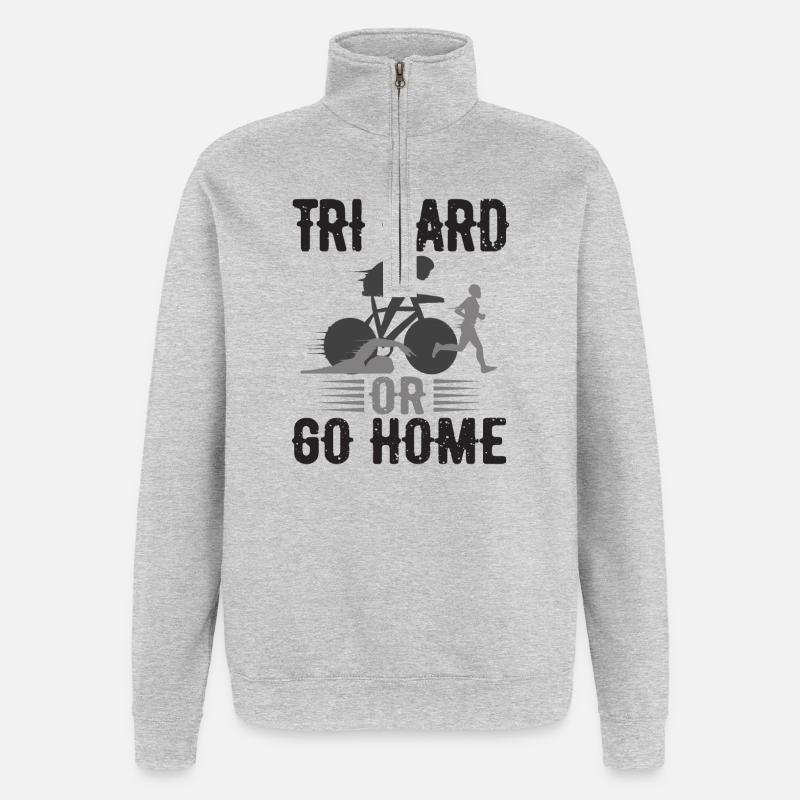 Tri Hard ou Go Home Triathlon - Sweat à zip 1/4 - gris chiné