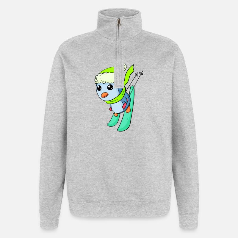 Penguin Ski Winter Skiing - Quarter-Zip Sweatshirt - heather grey