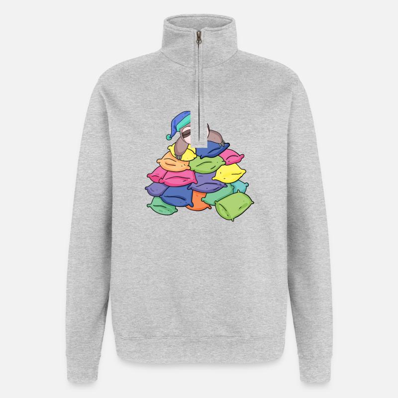Paresseux avec beaucoup d’oreillers - Sweat à zip 1/4 - gris chiné