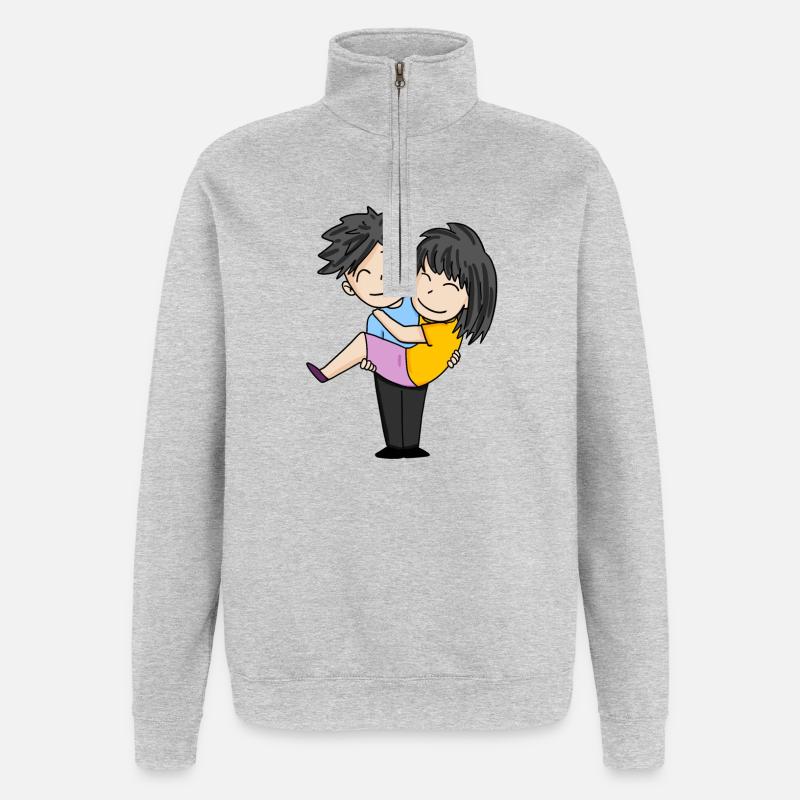 Couples - Sweat à zip 1/4 - gris chiné