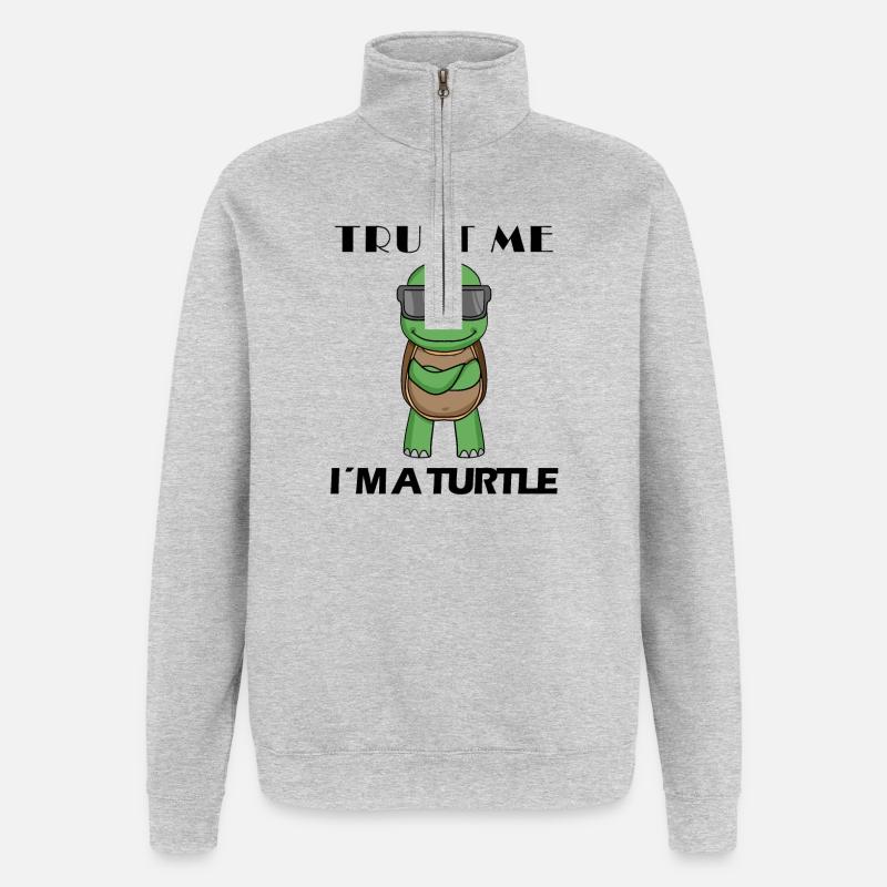 coole Schildkröte - Quarter-Zip-Sweatshirt - Grau meliert