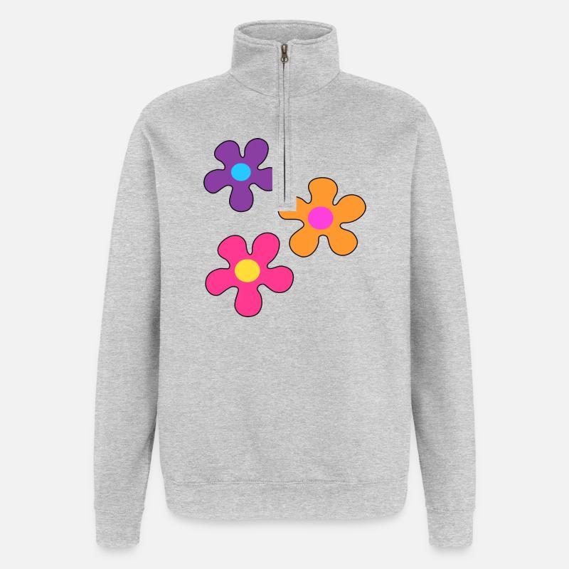 Hippie-Blumen - Quarter-Zip-Sweatshirt - Grau meliert