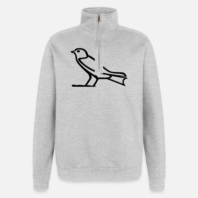 Vogel-Hieroglyphe - Quarter-Zip-Sweatshirt - Grau meliert