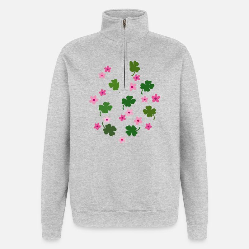 Glücksklee, Blümchen - Quarter-Zip-Sweatshirt - Grau meliert