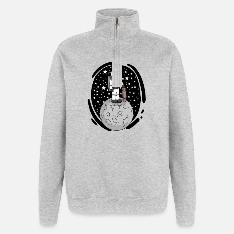Astronaute avec skateboard dans l’espace - Sweat à zip 1/4 - gris chiné