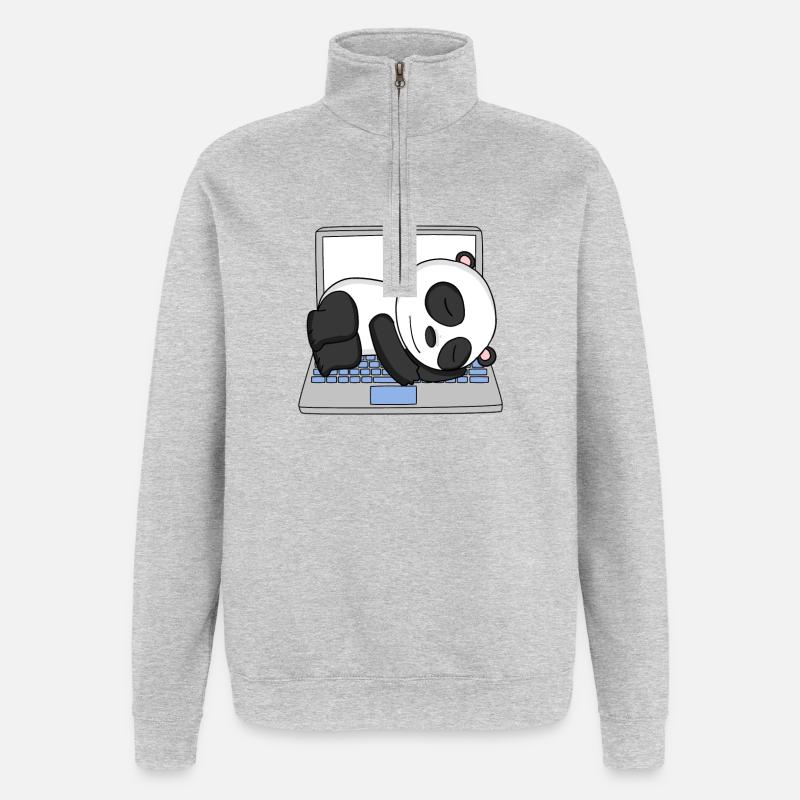 Panda - Sweat à zip 1/4 - gris chiné