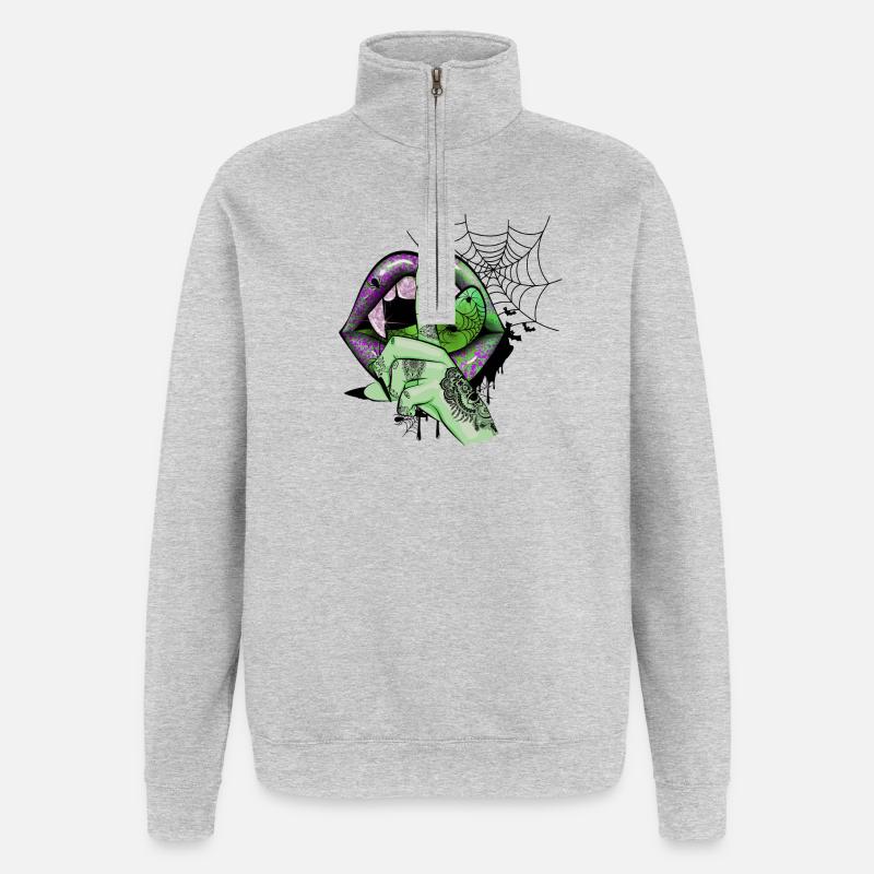 Lèvres de vampire vert - Sweat à zip 1/4 - gris chiné