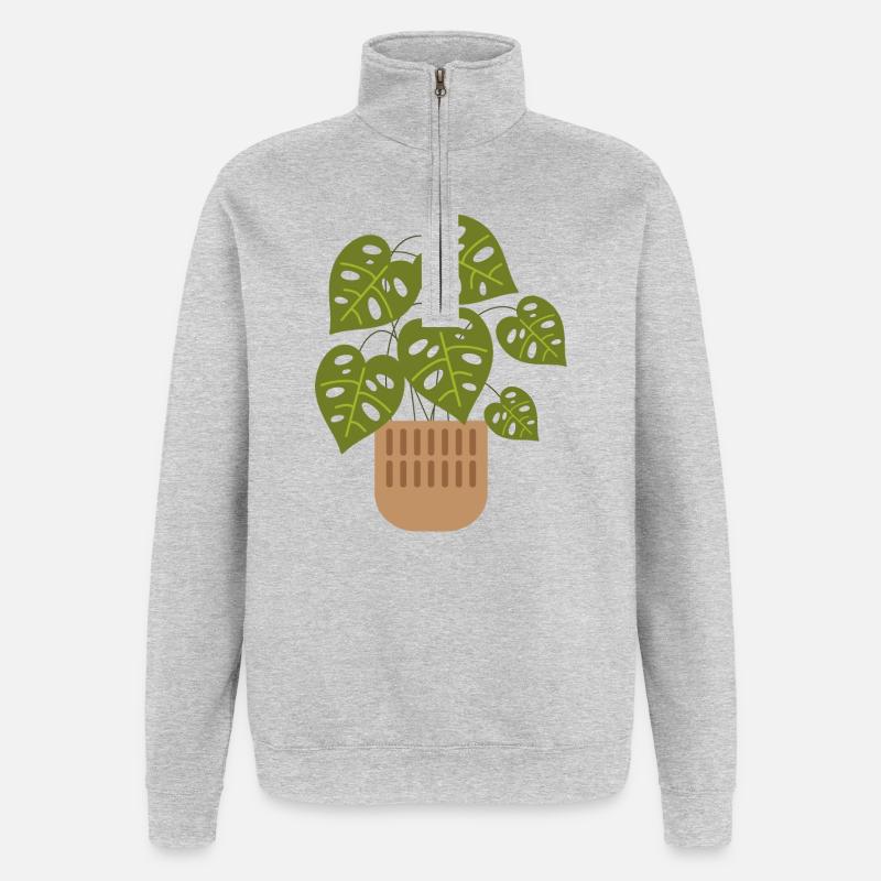Pflanze - Quarter-Zip-Sweatshirt - Grau meliert