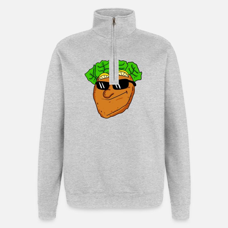 Cool schnitzel with sunglasses - Quarter-Zip Sweatshirt - heather grey