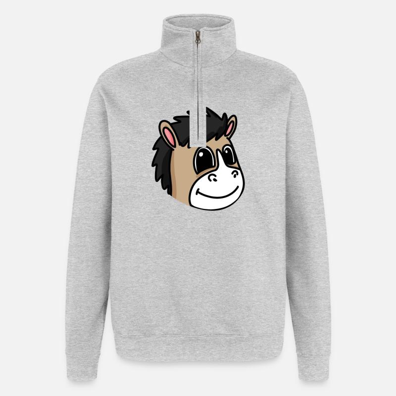 Tête de cheval Chevaux - Sweat à zip 1/4 - gris chiné