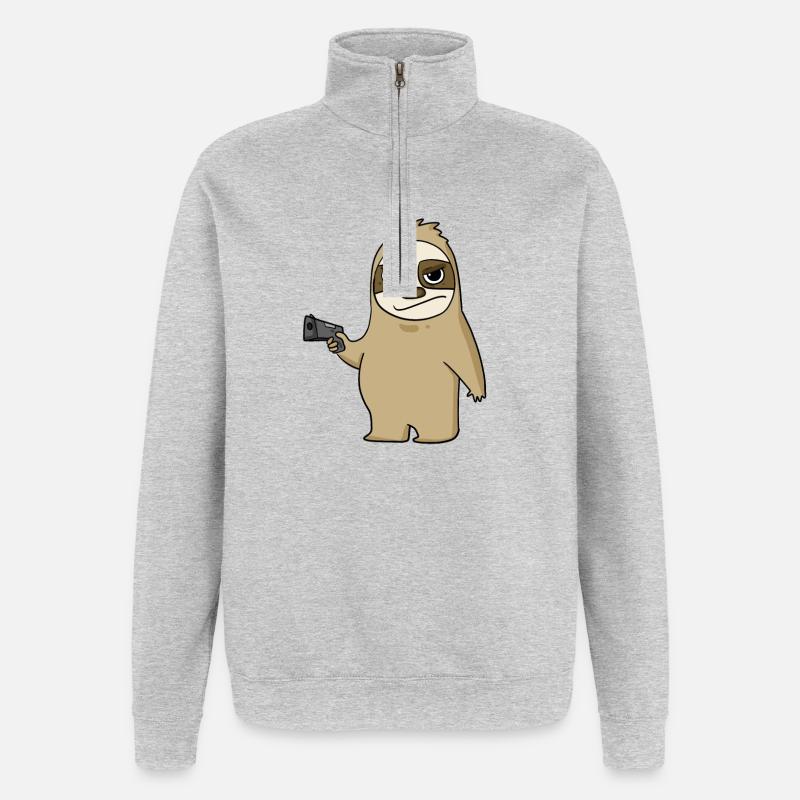 Sloth with pistol - Quarter-Zip Sweatshirt - heather grey