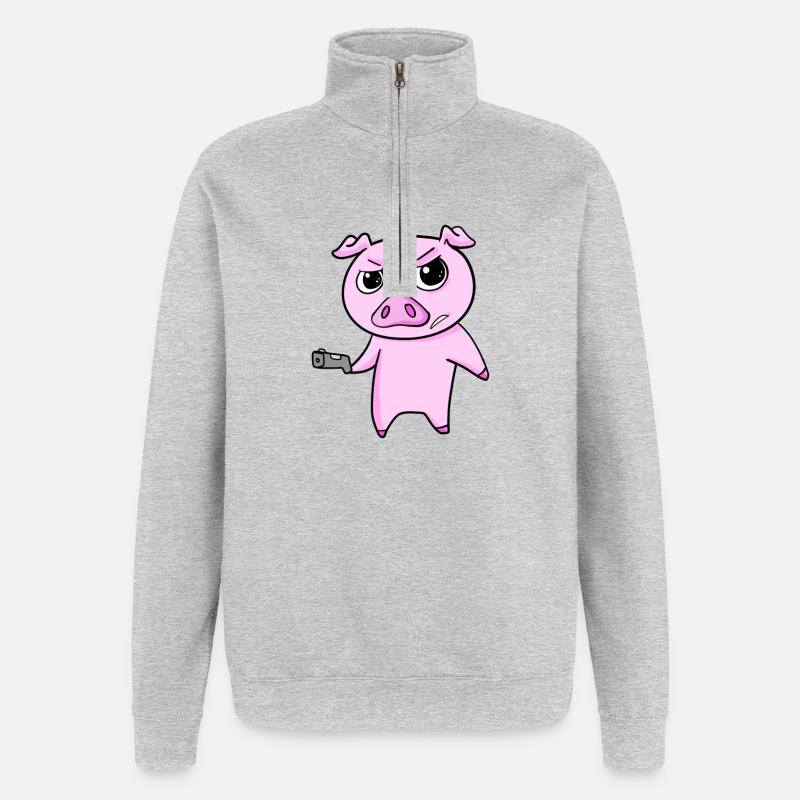 Schwein mit Pistole - Quarter-Zip-Sweatshirt - Grau meliert