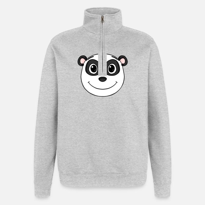 Panda Kopf Bär Niedlich - Quarter-Zip-Sweatshirt - Grau meliert