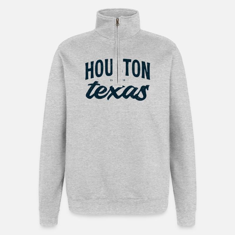 Houston Texas Script Emblem Tee - Quarter-Zip Sweatshirt - heather grey
