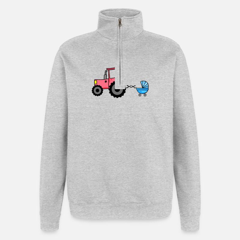 Tracteur avec chariot bébé - Sweat à zip 1/4 - gris chiné