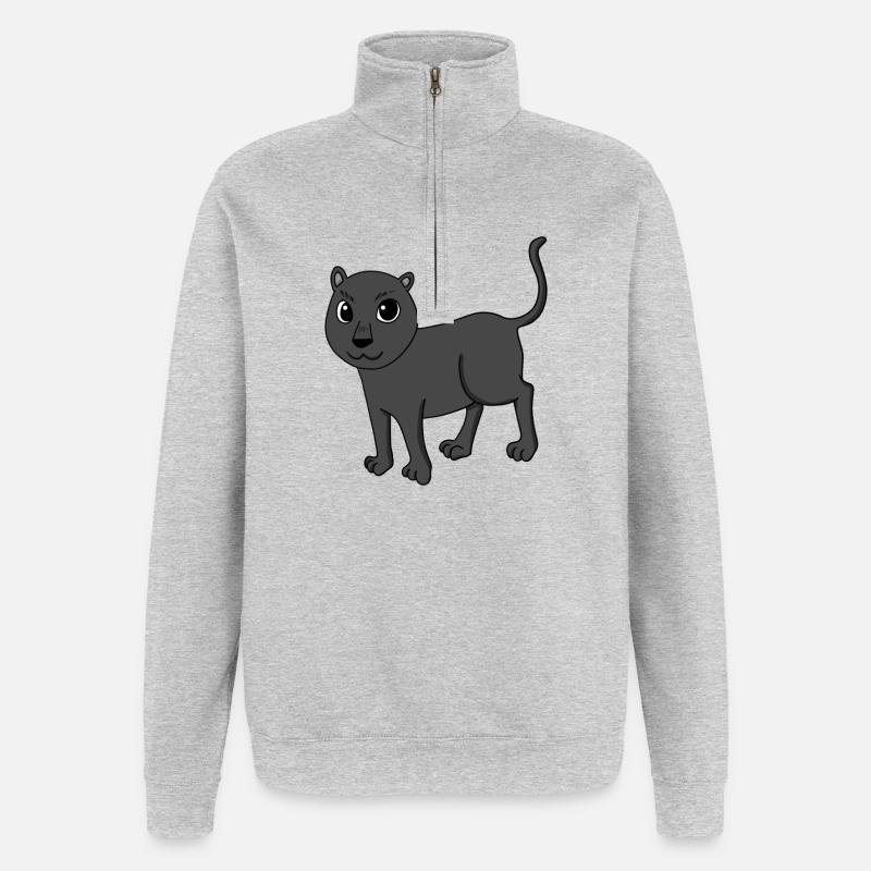 Panthère noire - Sweat à zip 1/4 - gris chiné