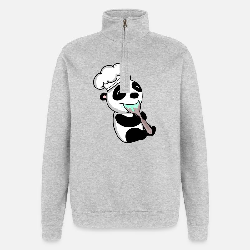 Panda Chef Mignon - Sweat à zip 1/4 - gris chiné