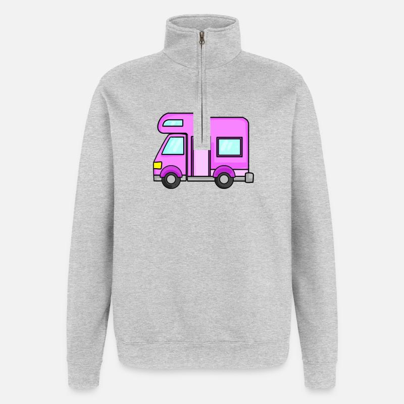 Camping Wagen Rosa Damen - Quarter-Zip-Sweatshirt - Grau meliert