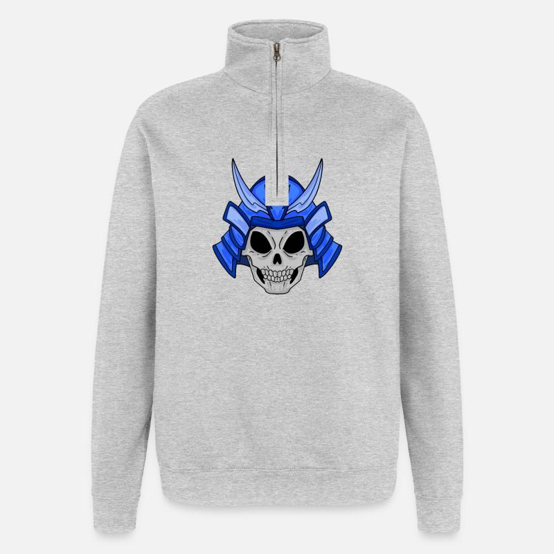 Crâne de samouraï - Sweat à zip 1/4 - gris chiné
