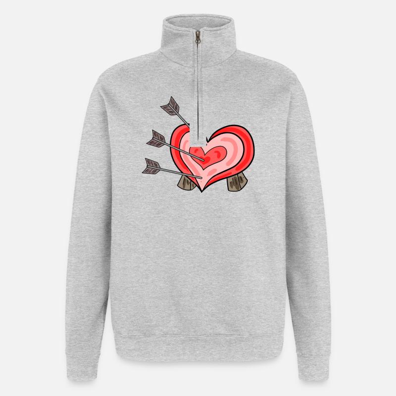 Flèches avec cible cardiaque - Sweat à zip 1/4 - gris chiné
