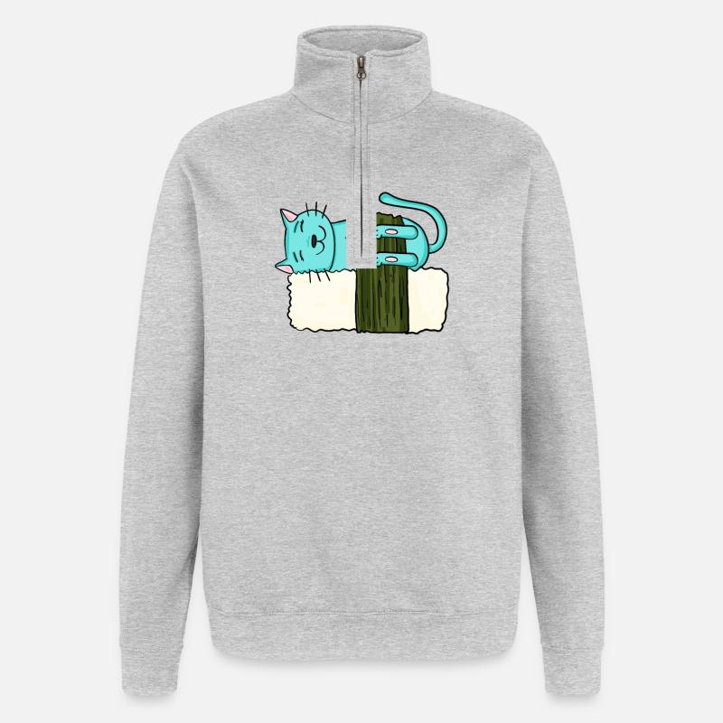 Sushi Chat - Sweat à zip 1/4 - gris chiné
