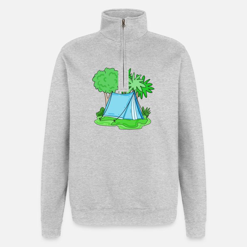 Tente bleu clair - Sweat à zip 1/4 - gris chiné