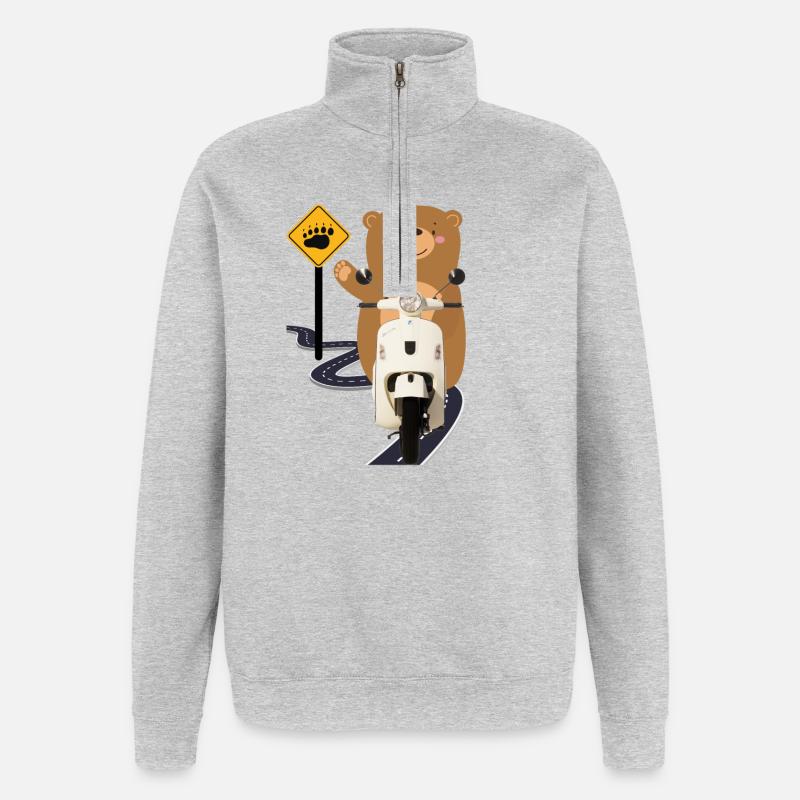 Moped Braunbär ART - Quarter-Zip-Sweatshirt - Grau meliert