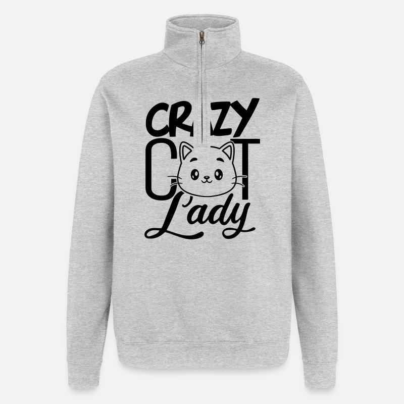 Katzenverrücktes Mädchen - Quarter-Zip-Sweatshirt - Grau meliert