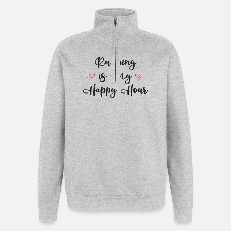 Courir est mon Happy Hour - Sweat à zip 1/4 - gris chiné