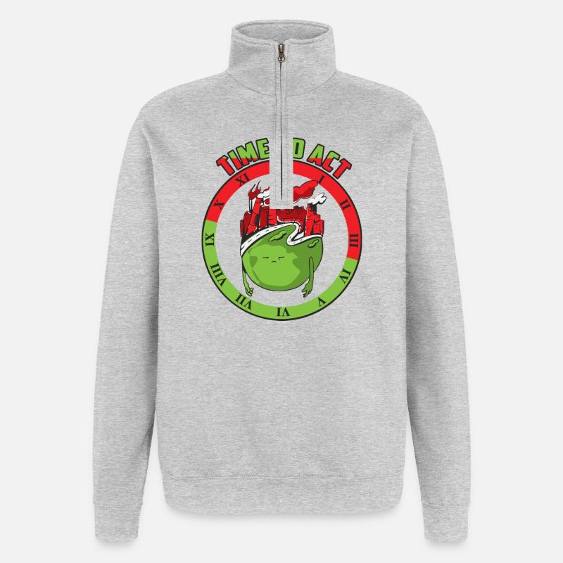 Changement climatique, il est temps d’agir - Sweat à zip 1/4 - gris chiné