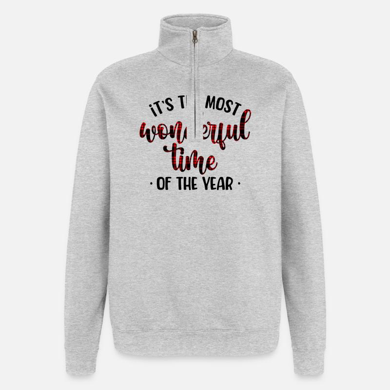 Crimson Plaid Script - Quarter-Zip Sweatshirt - heather grey