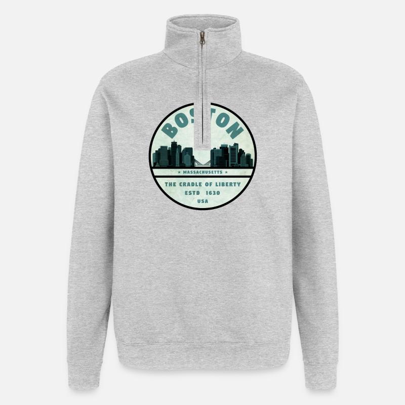 Boston Skyline Cradle Tee - Quarter-Zip-Sweatshirt - Grau meliert