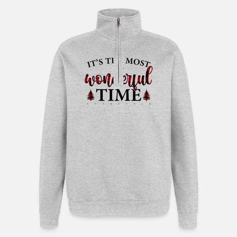 Crimson Plaid Script on Black - Quarter-Zip Sweatshirt - heather grey