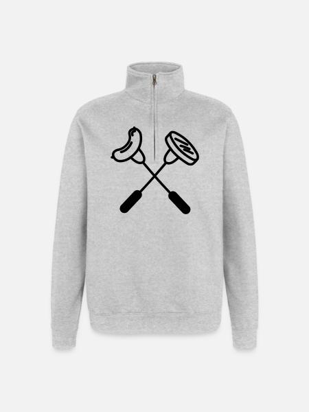 Two crossed forks with sausage and hamburger - Quarter-Zip Sweatshirt - heather grey