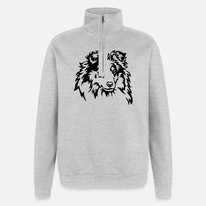 Sheltie Kopf - Quarter-Zip-Sweatshirt - Grau meliert