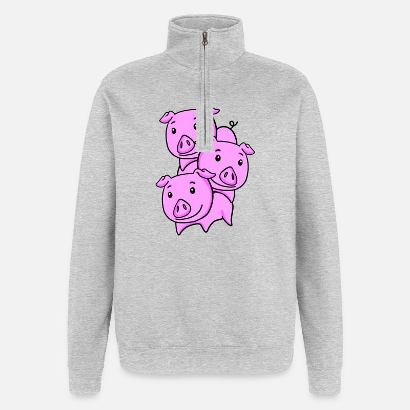 Niedliche Schweine - Quarter-Zip-Sweatshirt - Grau meliert