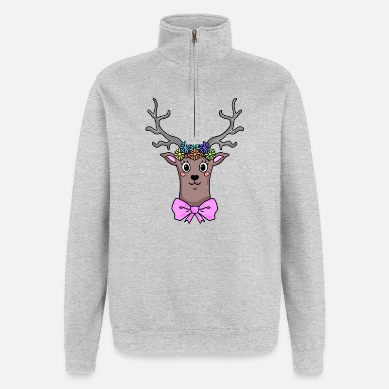 Reh Hirsch Illustration Geschenk - Quarter-Zip-Sweatshirt - Grau meliert