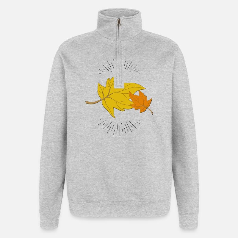 Herbstblatt mit Strahlen - Quarter-Zip-Sweatshirt - Grau meliert