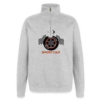 Sport automobile - Sweat à zip 1/4 - gris chiné - Devant - AI Model Female 172 light (172cm) & AI Model Male 178 dark (178cm)