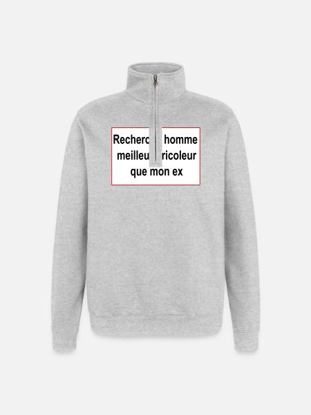 cherche homme - Sweat à zip 1/4 - gris chiné