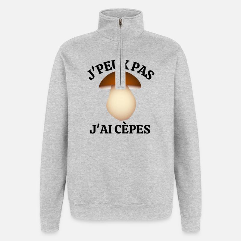 cèpes, champignon, ramasser des champignon - Sweat à zip 1/4 - gris chiné