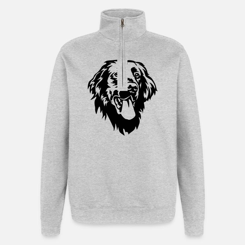 Flat-coated Retriever Kopf - Quarter-Zip-Sweatshirt - Grau meliert