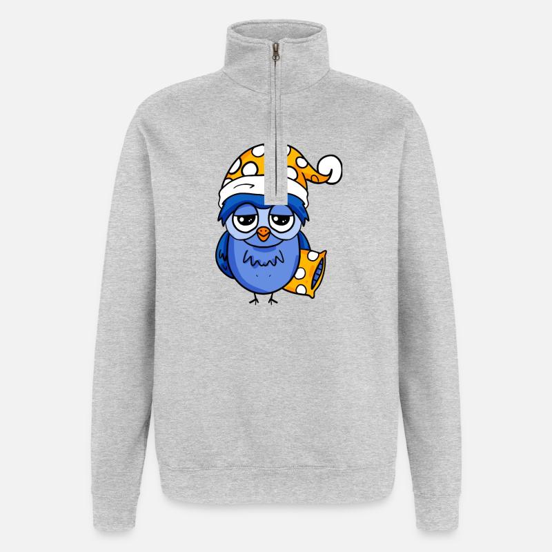 Hibou endormi - Sweat à zip 1/4 - gris chiné