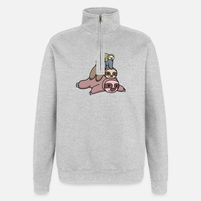 Paresseux mignons - Sweat à zip 1/4 - gris chiné