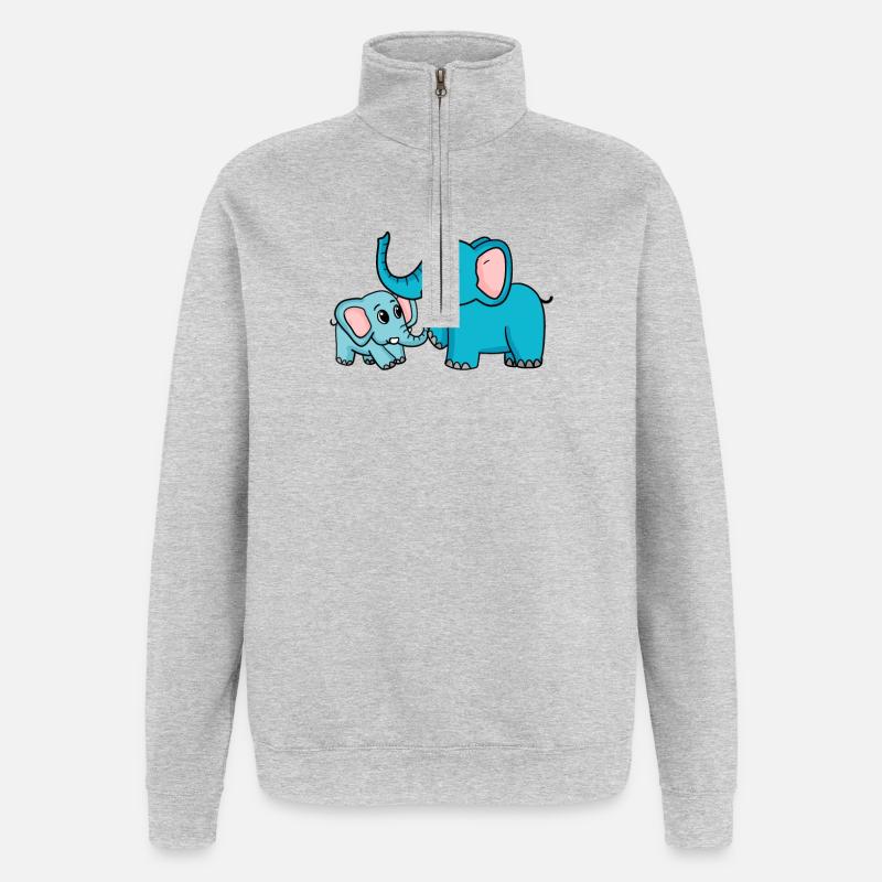 Eléphant avec bébé éléphant - Sweat à zip 1/4 - gris chiné