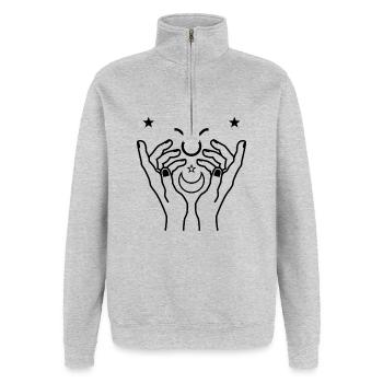 Design nicht verfügbar - Quarter-Zip-Sweatshirt - Grau meliert - Vorne - AI Model Female 172 light (172cm) & AI Model Male 178 dark (178cm)