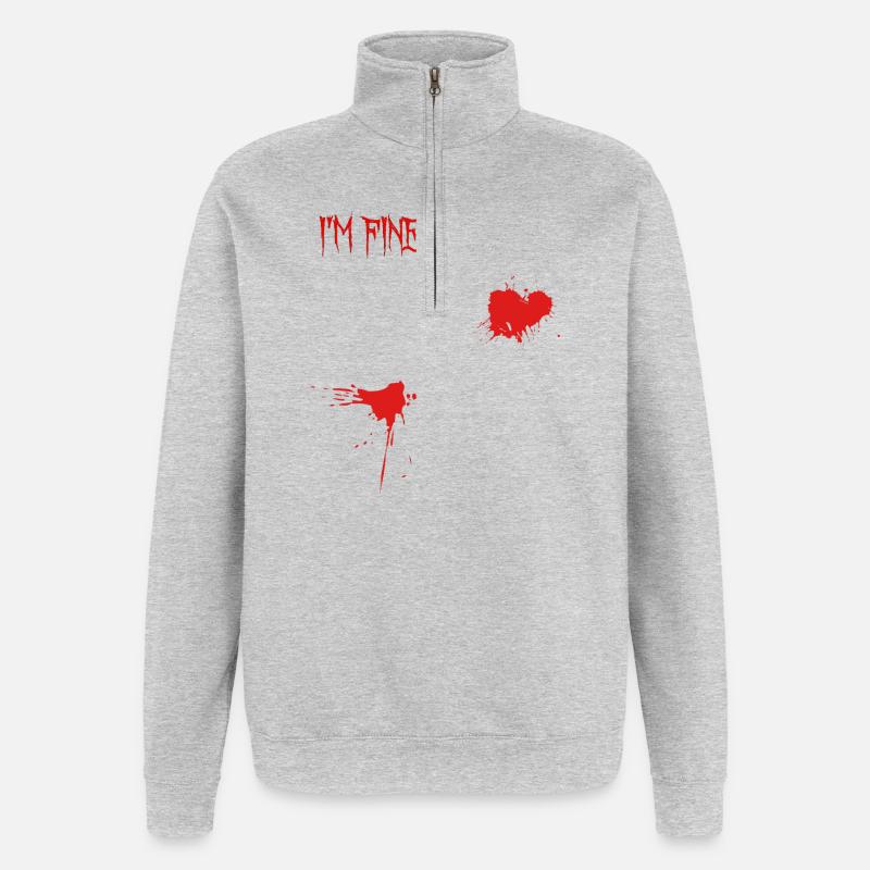 I’m Fine Blutspritzer - Quarter-Zip-Sweatshirt - Grau meliert