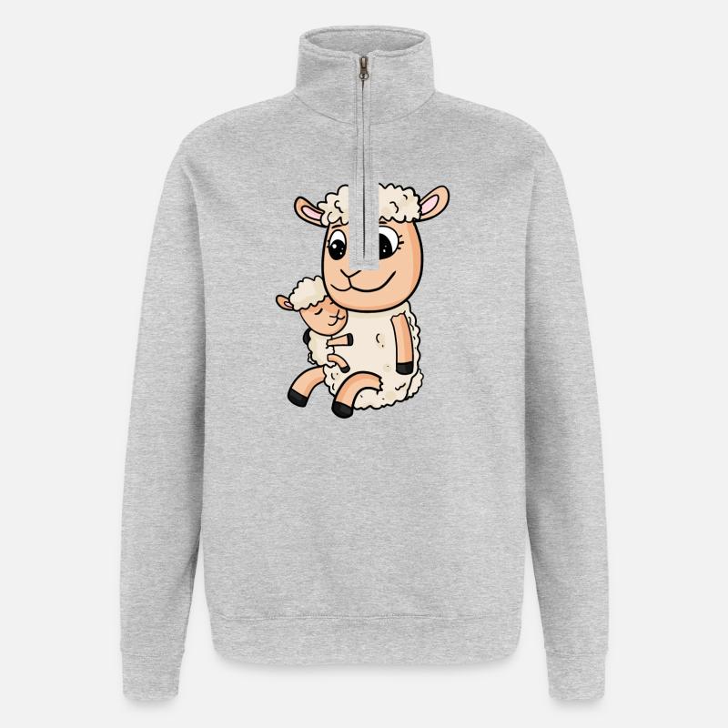 Moutons avec bébé moutons - Sweat à zip 1/4 - gris chiné